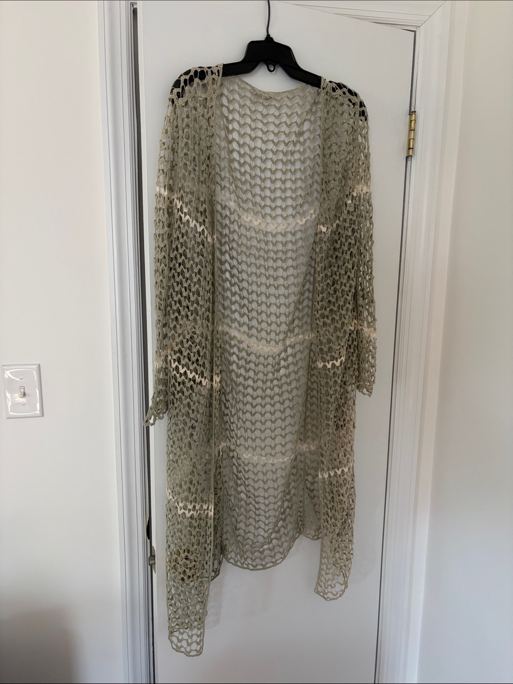 POL Open-Knit Mesh Cardigan in Sage